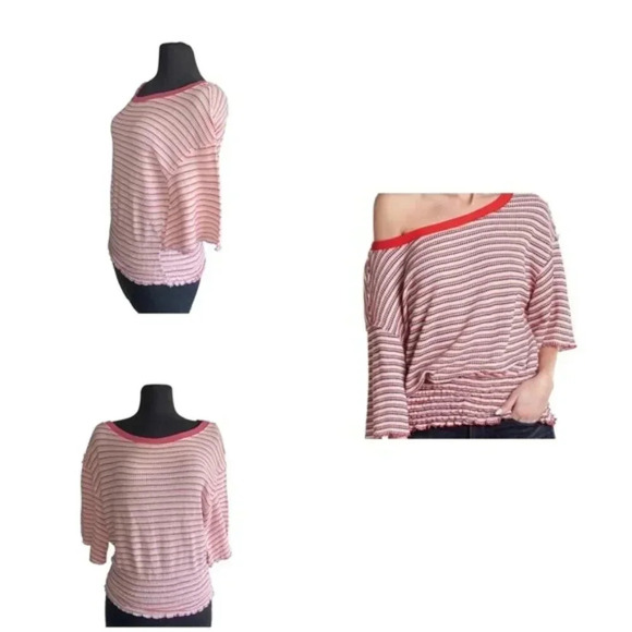 Free People “Ebony” Striped Smocked Waist Tee XS - Picture 1 of 5